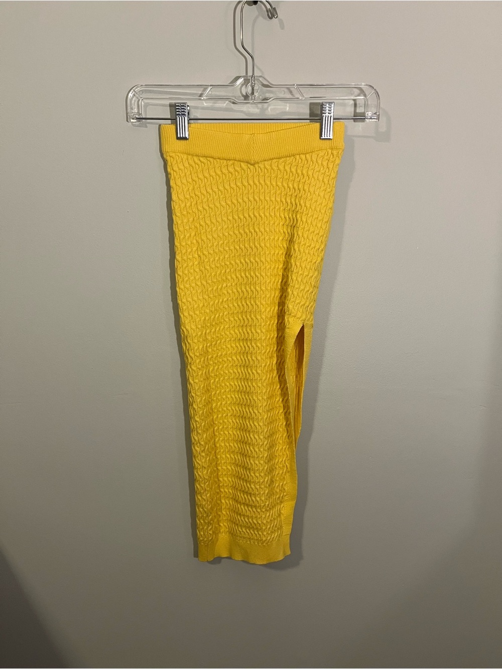 FASHION NOVA Yellow Cable Knit Midi Skirt with Side Slit